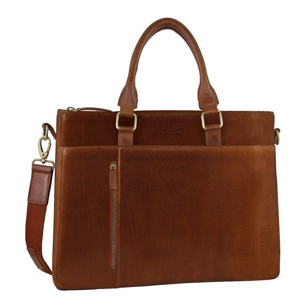 Pierre Cardin Mens Leather Briefcase Business Bag Shoulder Laptop Tote  - Tan Tristar Online