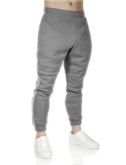 Mens Fleece Skinny Track Pants Jogger Gym Casual Sweat Trackies Warm Trousers - Grey Marle/White Stripe - S Tristar Online