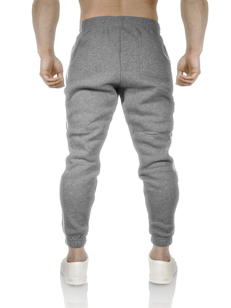 Mens Fleece Skinny Track Pants Jogger Gym Casual Sweat Trackies Warm Trousers - Grey Marle/White Stripe - S Tristar Online