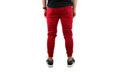 Mens Skinny Track Pants Joggers Trousers Gym Casual Sweat Cuffed Slim Trackies Fleece - Red - XXL Tristar Online