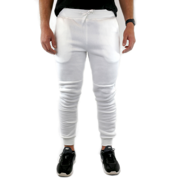 Mens Skinny Track Pants Joggers Trousers Gym Casual Sweat Cuffed Slim Trackies Fleece - White - L Tristar Online