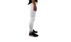 Mens Skinny Track Pants Joggers Trousers Gym Casual Sweat Cuffed Slim Trackies Fleece - White - L Tristar Online