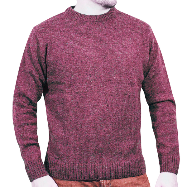 100% SHETLAND WOOL CREW Round Neck Knit JUMPER Pullover Mens Sweater Knitted - Burgundy (97) - L Tristar Online
