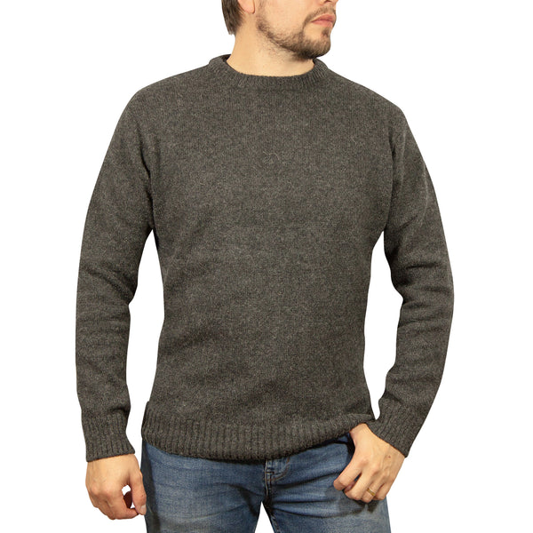 100% SHETLAND WOOL CREW Round Neck Knit JUMPER Pullover Mens Sweater Knitted - Charcoal (29) - S Tristar Online