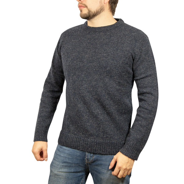 100% SHETLAND WOOL CREW Round Neck Knit JUMPER Pullover Mens Sweater Knitted - Navy (45) - 6XL Tristar Online