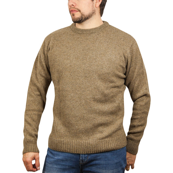 100% SHETLAND WOOL CREW Round Neck Knit JUMPER Pullover Mens Sweater Knitted - Nutmeg (23) - M Tristar Online