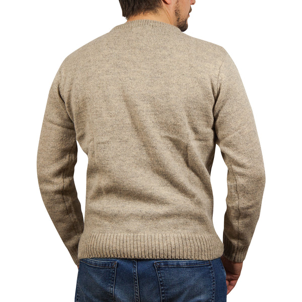 100% SHETLAND WOOL CREW Round Neck Knit JUMPER Pullover Mens Sweater Knitted - Beige (03) - 5XL Tristar Online