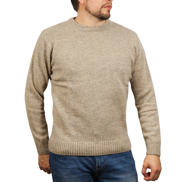 100% SHETLAND WOOL CREW Round Neck Knit JUMPER Pullover Mens Sweater Knitted - Beige (03) - XXL Tristar Online