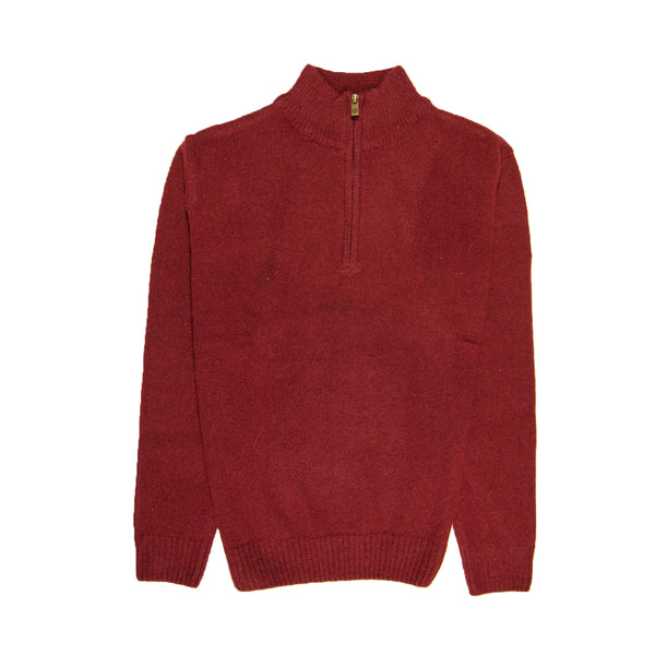 100% SHETLAND WOOL Half Zip Up Knit JUMPER Pullover Mens Sweater Knitted - Burgundy (97) - L Tristar Online