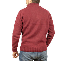 100% SHETLAND WOOL Half Zip Up Knit JUMPER Pullover Mens Sweater Knitted - Burgundy (97) - S Tristar Online