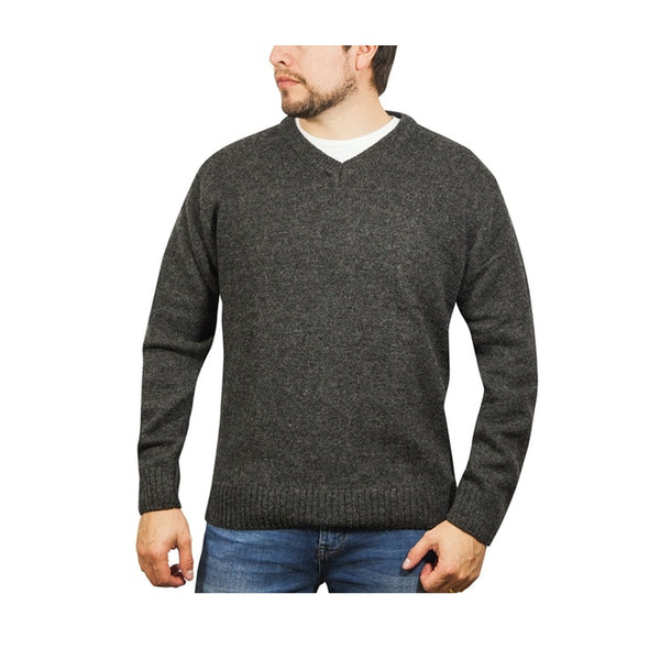 100% Shetland Wool V Neck Knit Jumper Pullover Mens Sweater Knitted - Charcoal (29) - 4XL Tristar Online
