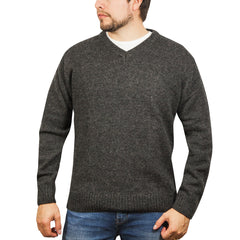 100% Shetland Wool V Neck Knit Jumper Pullover Mens Sweater Knitted - Charcoal (29) - XXL Tristar Online