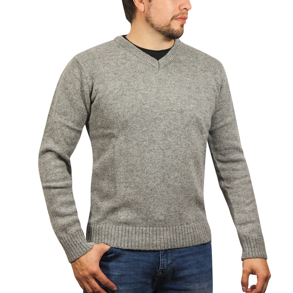 100% Shetland Wool V Neck Knit Jumper Pullover Mens Sweater Knitted - Grey (21) - M Tristar Online