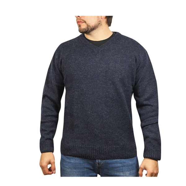 100% Shetland Wool V Neck Knit Jumper Pullover Mens Sweater Knitted - Navy (45) - 5XL Tristar Online