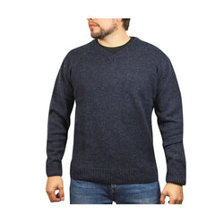 100% Shetland Wool V Neck Knit Jumper Pullover Mens Sweater Knitted - Navy (45) - L Tristar Online