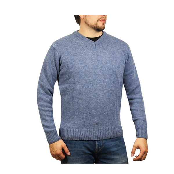 100% Shetland Wool V Neck Knit Jumper Pullover Mens Sweater Knitted - Sky (40) - 5XL Tristar Online