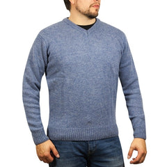100% Shetland Wool V Neck Knit Jumper Pullover Mens Sweater Knitted - Sky (40) - XL Tristar Online