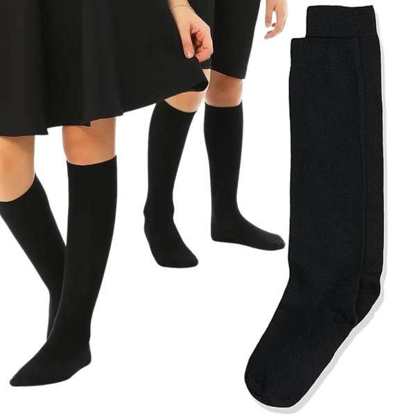 1x Pair School Uniform Knee High Socks Cotton Rich Girls Boys Kids - Black - 13-3 (8-10 Years Old) Tristar Online