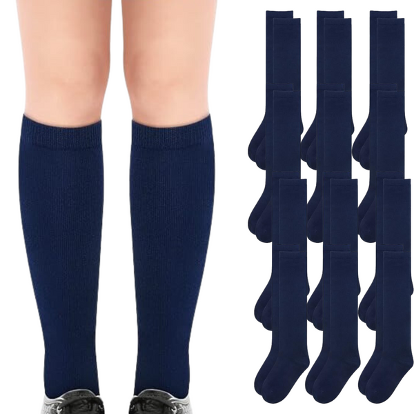 12x Pairs School Uniform Knee High Socks Cotton Rich Girls Boys Kids Bulk - Navy - 13-3 (8-10 Years Old) Tristar Online