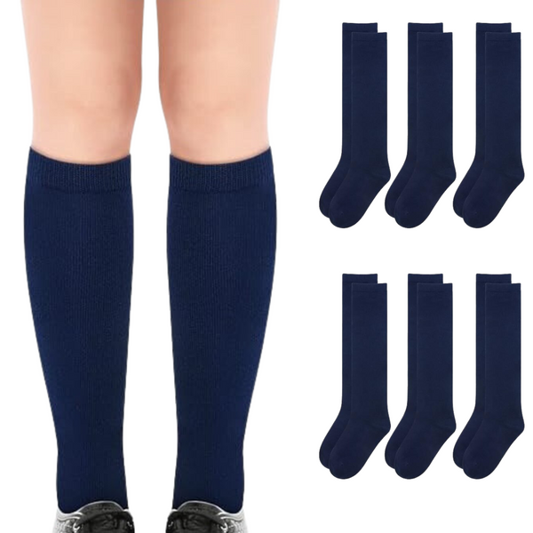 6x Pairs School Uniform Knee High Socks Cotton Rich Girls Boys Kids Bulk - Navy - 13-3 (8-10 Years Old) Tristar Online