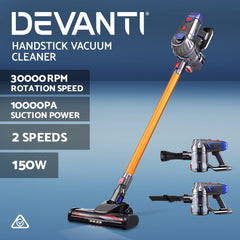 Devanti Handheld Vacuum Cleaner Cordless Stick Handstick Car Vac Bagless 2-Speed LED Headlight Gold Tristar Online