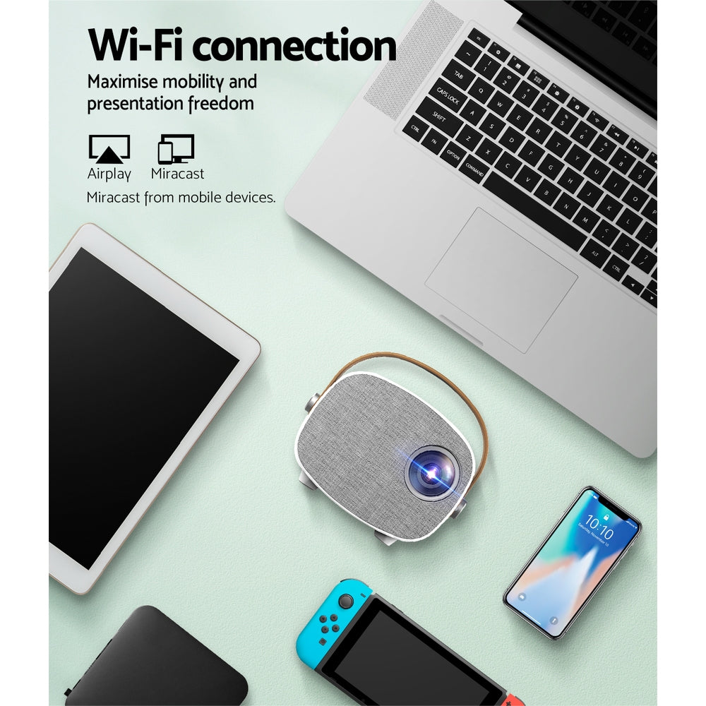 Devanti Mini Video Projector Wifi USB HDMI Portable HD 1080P Home Projector Tristar Online