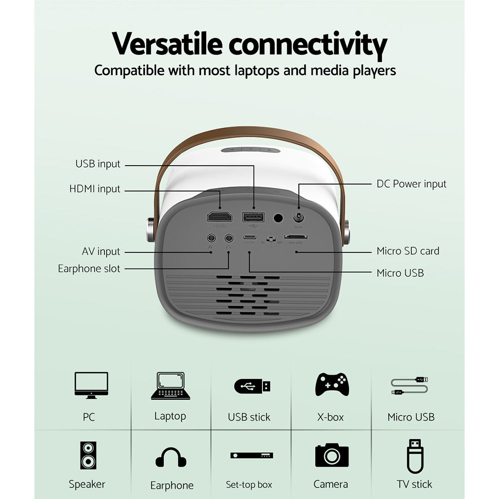 Devanti Mini Video Projector Wifi USB HDMI Portable HD 1080P Home Projector Tristar Online
