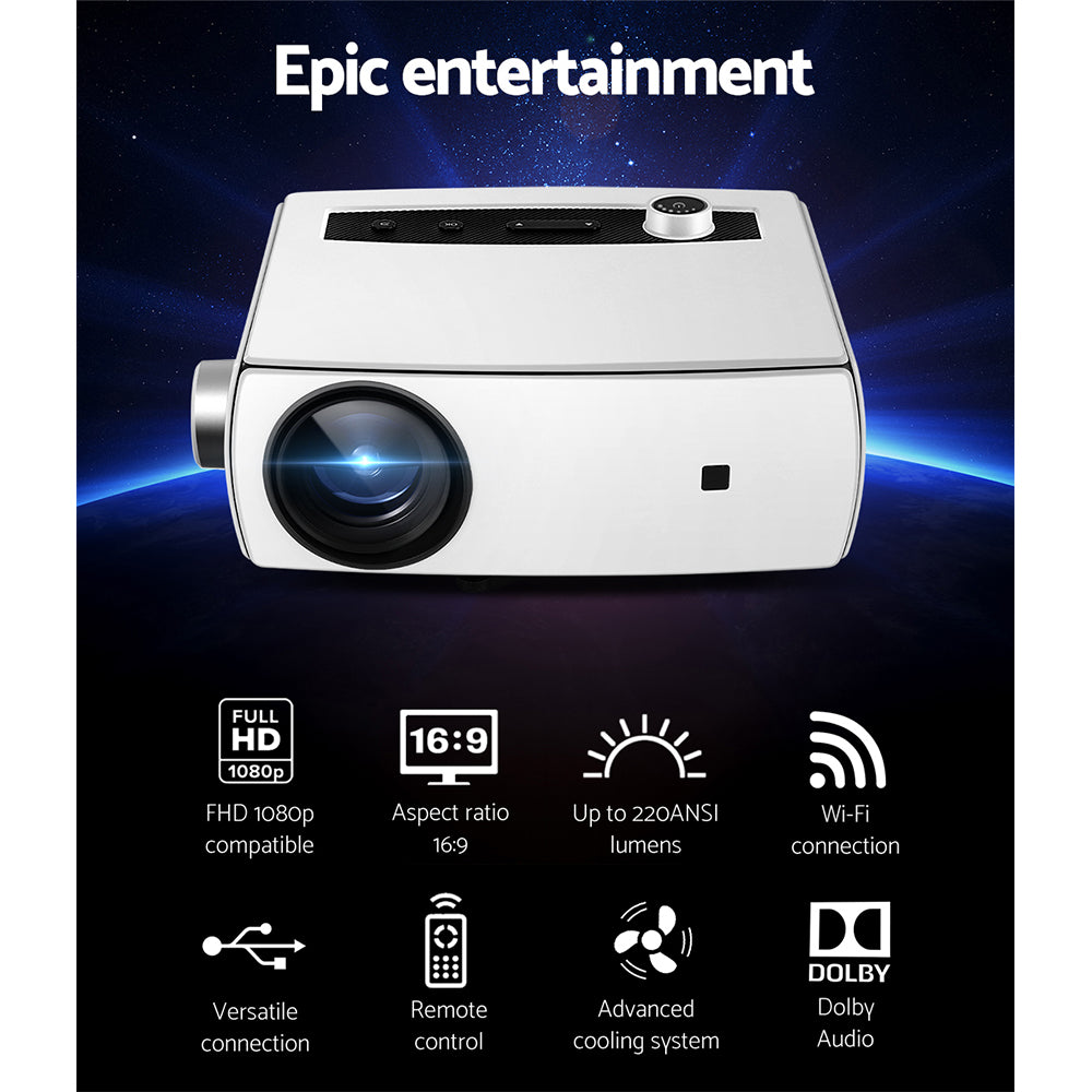 Devanti Mini Video Projector Wifi USB HDMI Portable HD 1080P Home Movie Tristar Online