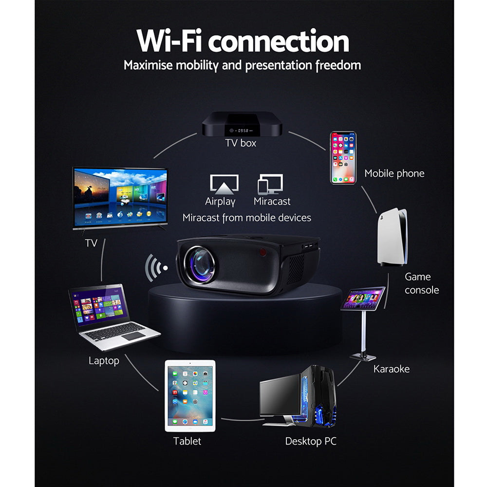 Devanti Mini Video Projector Wifi USB HDMI Portable HD 1080P Home Theatre Tristar Online