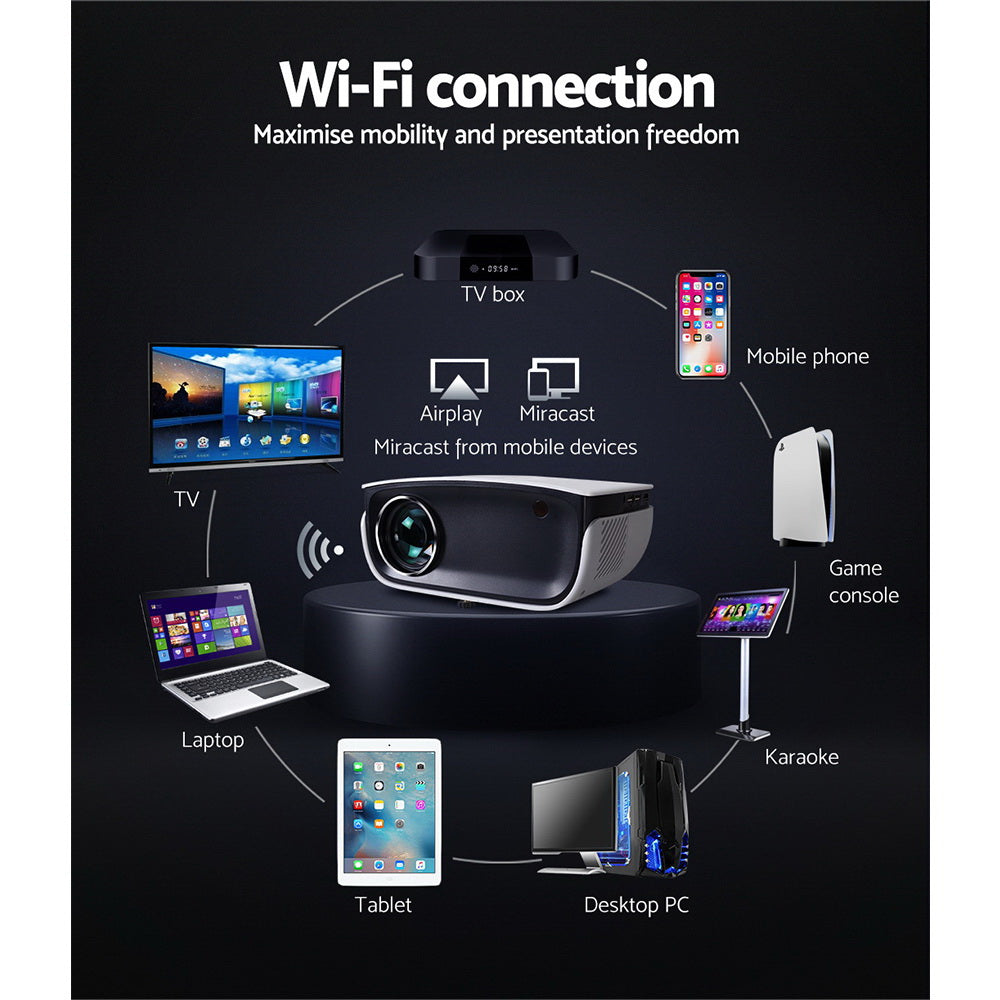 Devanti Mini Video Projector Wifi USB HDMI Portable HD 1080P Home Projector Tristar Online