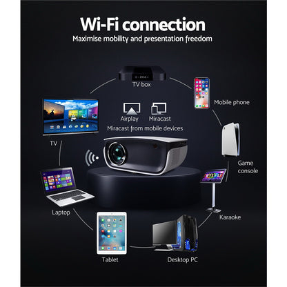 Devanti Mini Video Projector Wifi USB HDMI Portable HD 1080P Home Projector Tristar Online