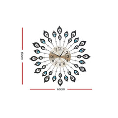 Artiss 60CM Peacock Wall Clock Large 3D Modern Crystal Luxury Round Wall Clocks Home Decor Black Tristar Online