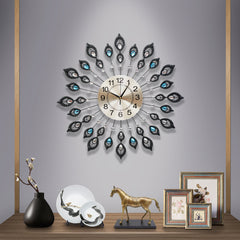 Artiss 60CM Peacock Wall Clock Large 3D Modern Crystal Luxury Round Wall Clocks Home Decor Black Tristar Online