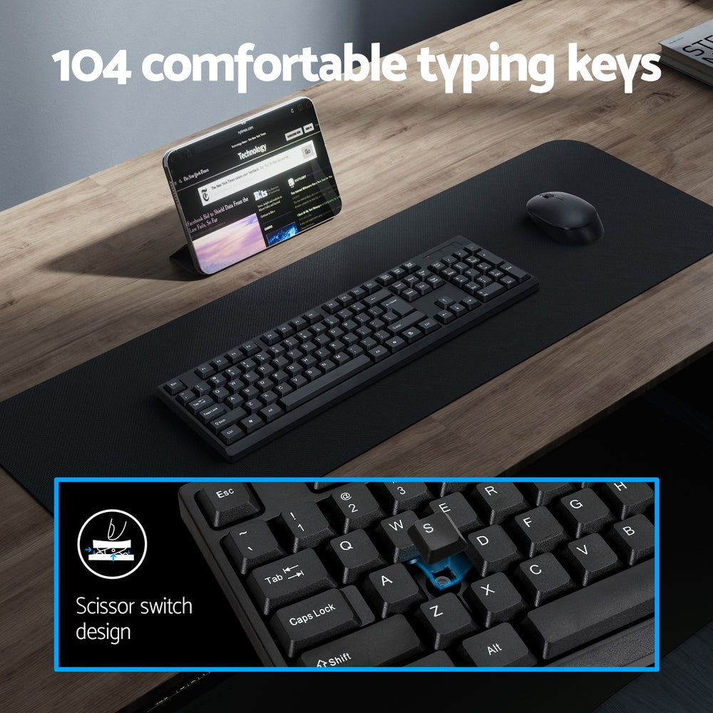 Wireless Keyboard and Mouse Combo Bluetooth Set for PC Laptop Phone Tablet 104 Keys Black Tristar Online