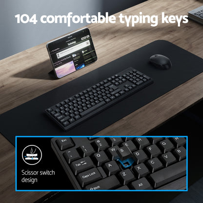 Wireless Keyboard and Mouse Combo Bluetooth Set for PC Laptop Phone Tablet 104 Keys Black Tristar Online