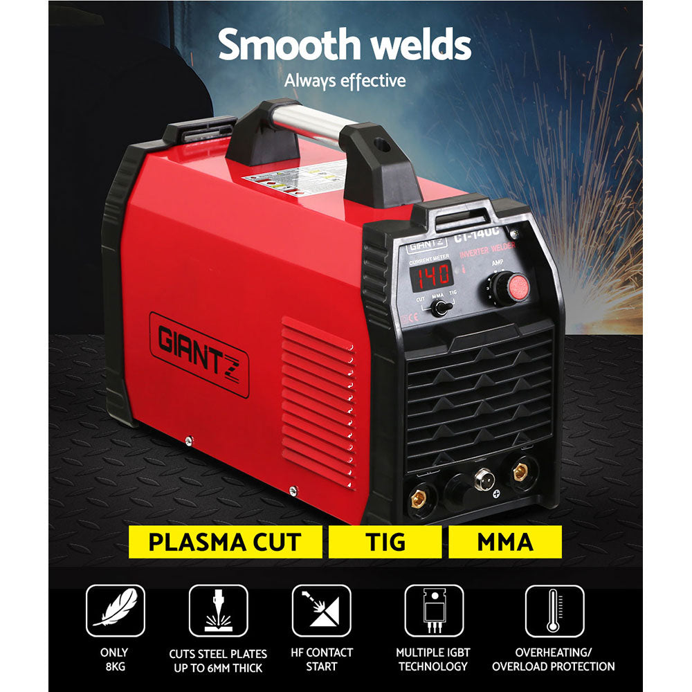 Giantz 140Amp Inverter Welder Plasma Cutter Gas DC iGBT Portable Welding Machine Tristar Online
