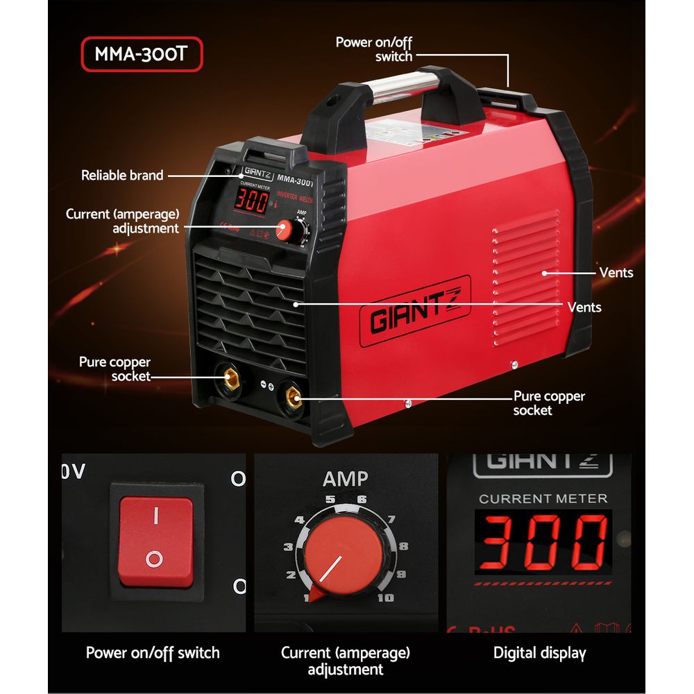 Giantz 300Amp Inverter Welder MMA ARC iGBT DC Gas Welding Machine Stick Portable Tristar Online