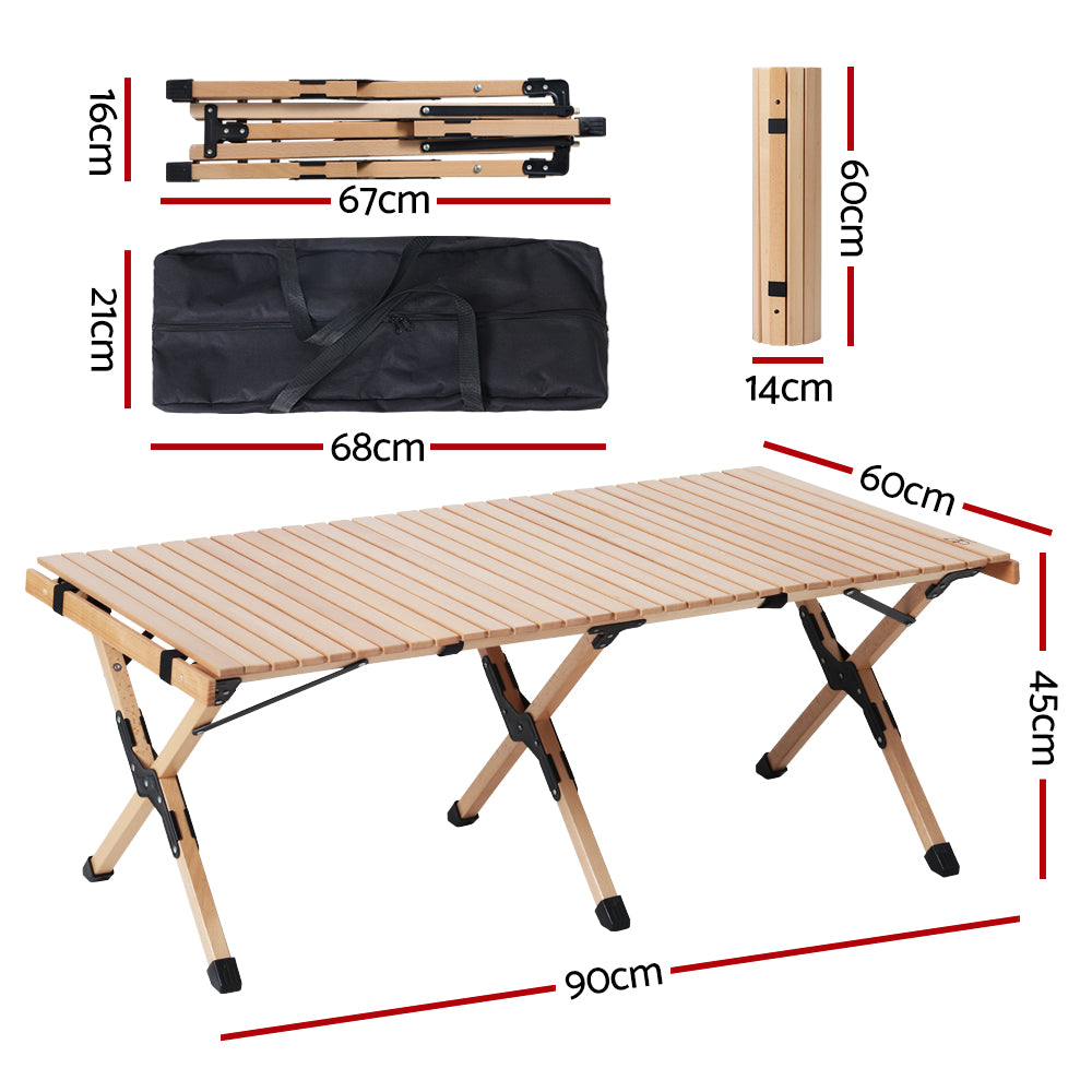 Gardeon Outdoor Furniture Wooden Egg Roll Picnic Table Camping Desk 120CM Tristar Online
