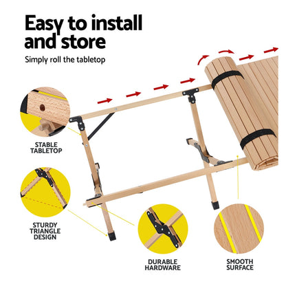 Gardeon Outdoor Furniture Wooden Egg Roll Picnic Table Camping Desk 120CM Tristar Online