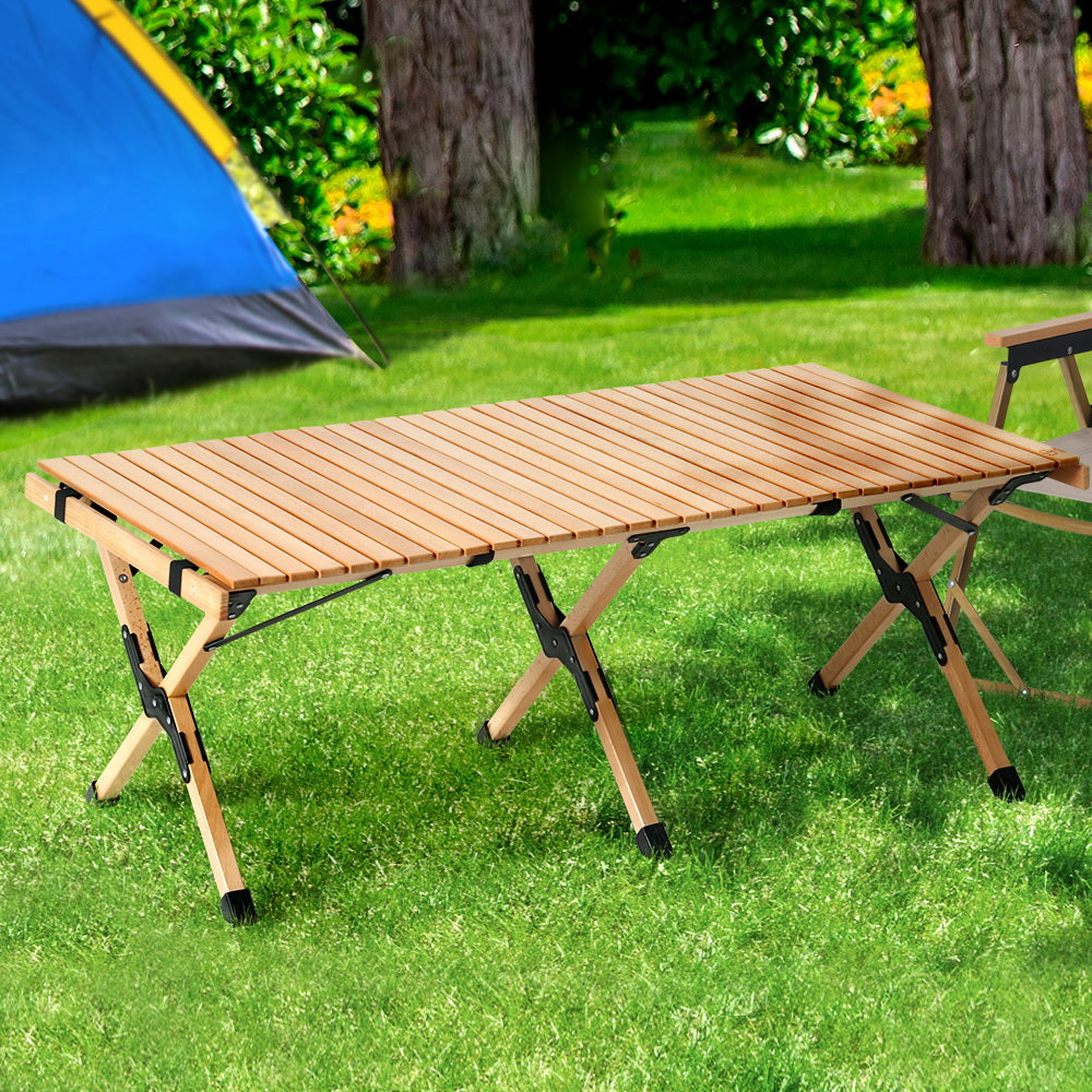 Gardeon Outdoor Furniture Wooden Egg Roll Picnic Table Camping Desk 120CM Tristar Online
