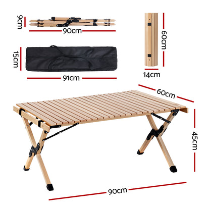 Gardeon Outdoor Furniture Wooden Egg Roll Picnic Table Camping Desk 90CM Tristar Online