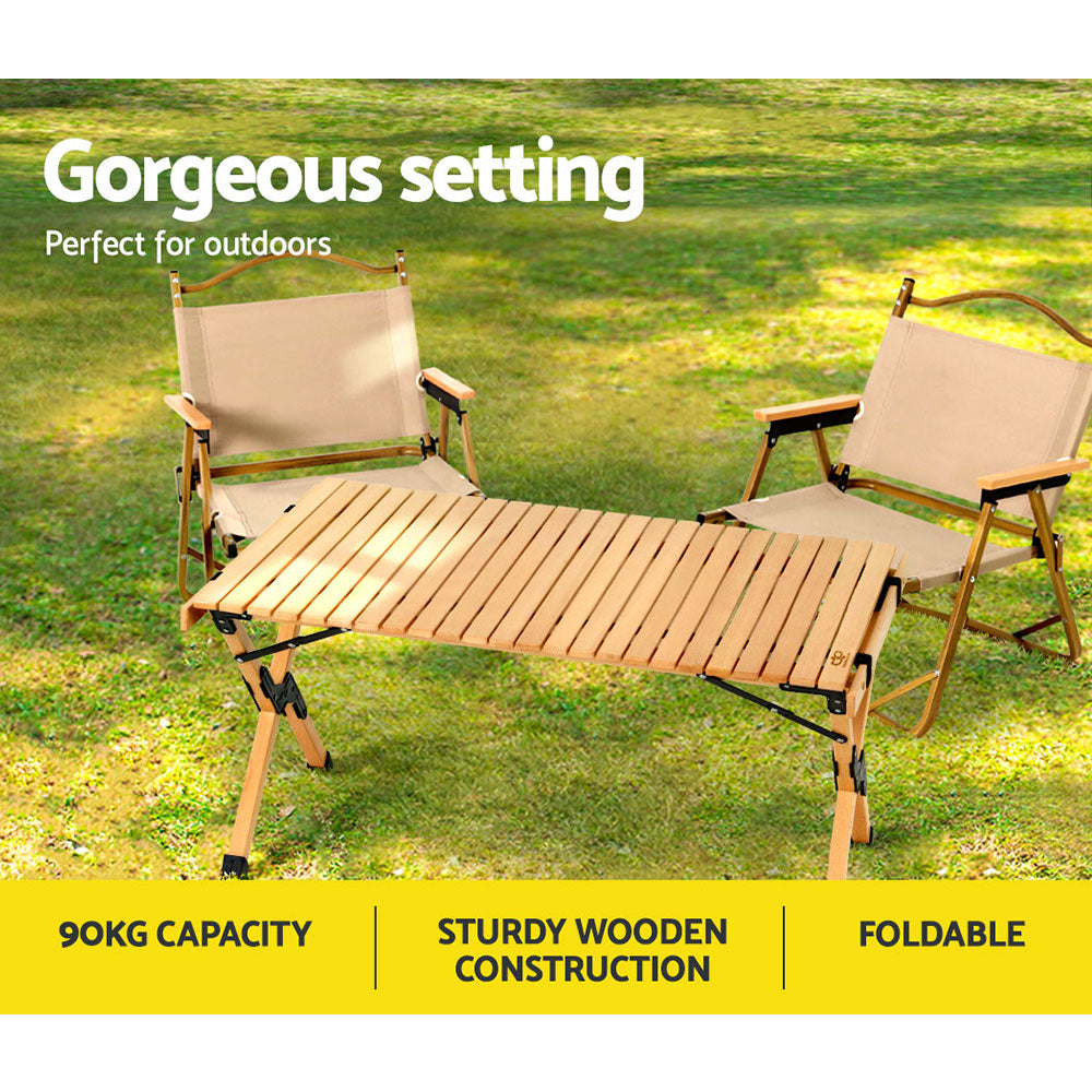 Gardeon Outdoor Furniture Wooden Egg Roll Picnic Table Camping Desk 90CM Tristar Online