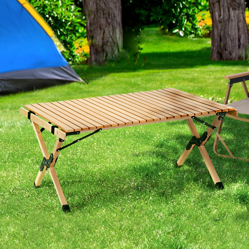 Gardeon Outdoor Furniture Wooden Egg Roll Picnic Table Camping Desk 90CM Tristar Online