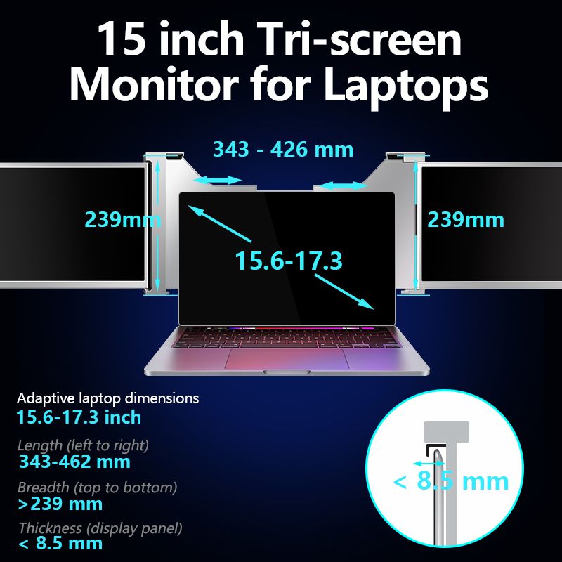 Dual Portable Trifold Monitor – 15.4" 1080P IPS FHD Laptop Screen Extender - Space Grey - (Au Version) - GRADE A, Refurbished Trion