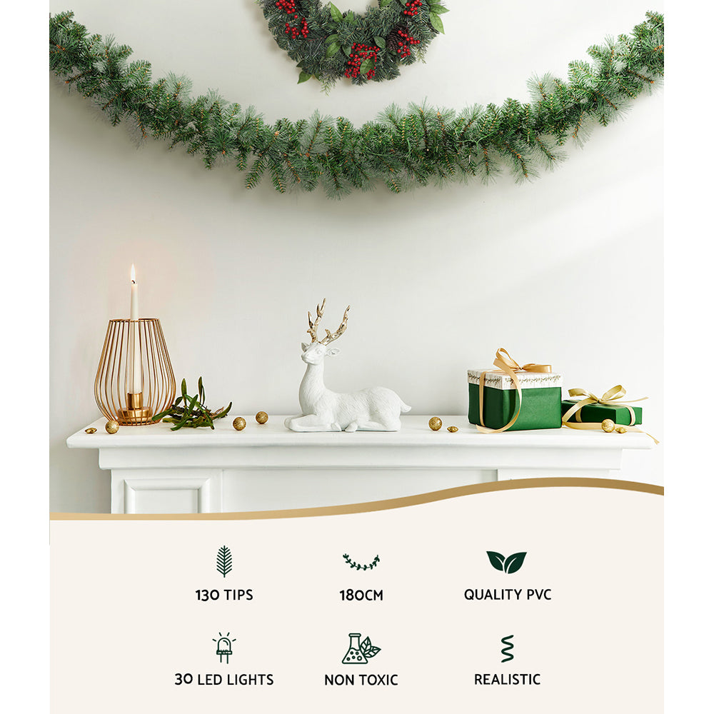 Jingle Jollys 1.8M Christmas Garland with Pre-lit LED Lights Xmas Tree Decor Tristar Online