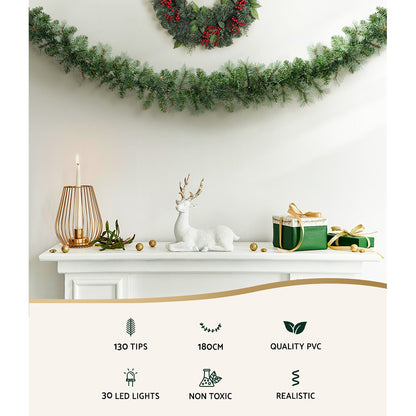 Jingle Jollys 1.8M Christmas Garland with Pre-lit LED Lights Xmas Tree Decor Tristar Online