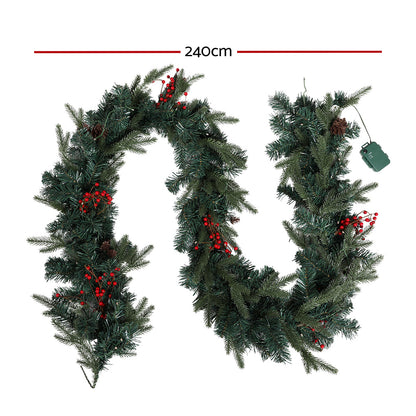 Jingle Jollys 2.4M Christmas Garland with Ornament Warm Lights Xmas Tree Decor Tristar Online