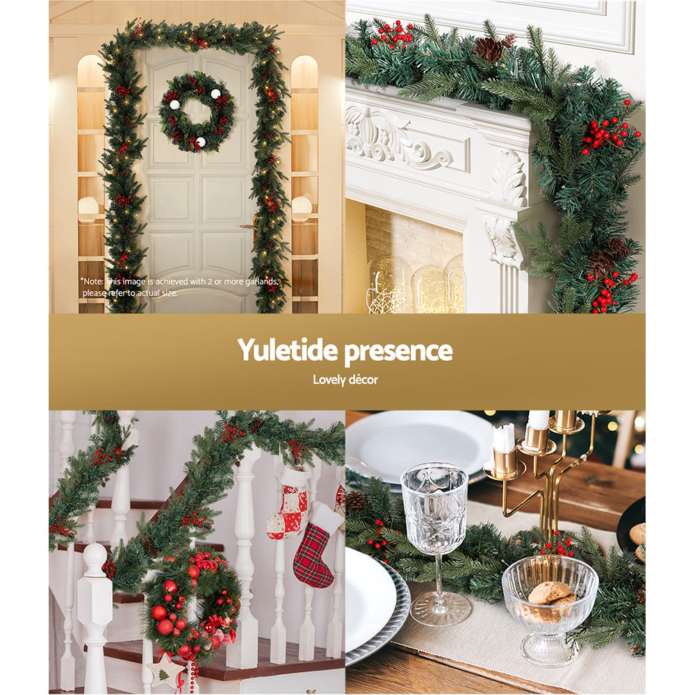 Jingle Jollys 2.4M Christmas Garland with Ornament Warm Lights Xmas Tree Decor Tristar Online