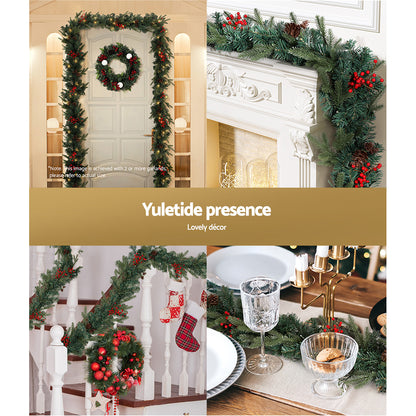 Jingle Jollys 2.4M Christmas Garland with Ornament Warm Lights Xmas Tree Decor Tristar Online