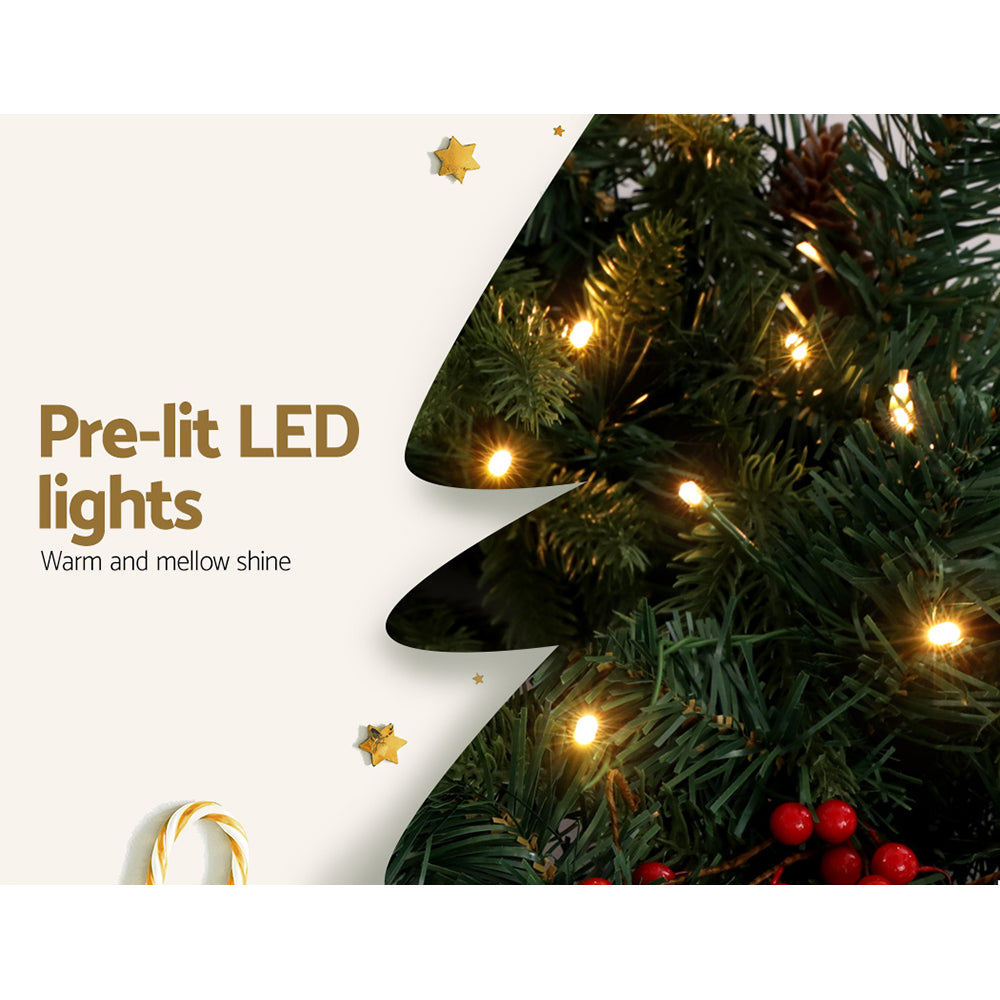 Jingle Jollys 2.4M Christmas Garland with Ornament Warm Lights Xmas Tree Decor Tristar Online